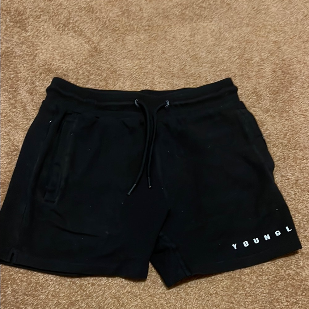 YoungLA Black Athletic Shorts with Drawstring Waistband